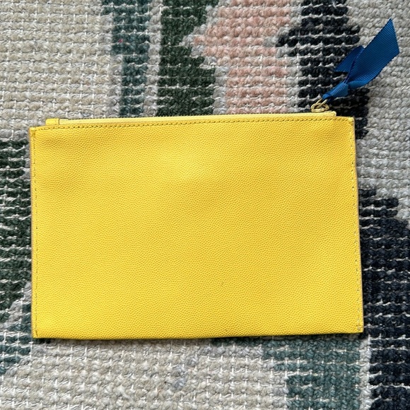J. Crew Flat Leather Zipper Wallet Pouch Textured Sun Yellow F9598 New - Picture 2 of 6